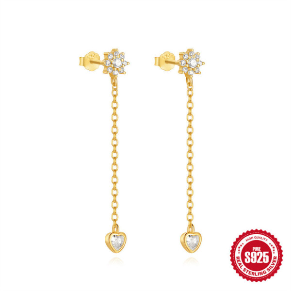Gold-Tone Heart Dangle Earrings with Cubic Zirconia