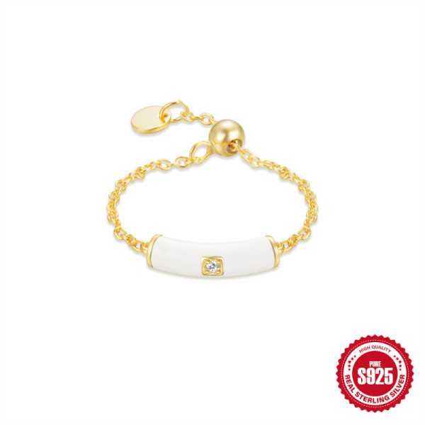 Two-Tone Enamel Chain Ring with Cubic Zirconia