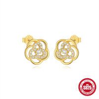 Gold-Plated Floral Pavé Stud Earrings