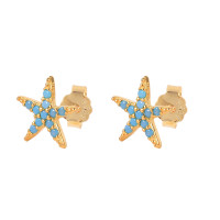 Gold-Plated Starfish Stud Earrings with Turquoise
