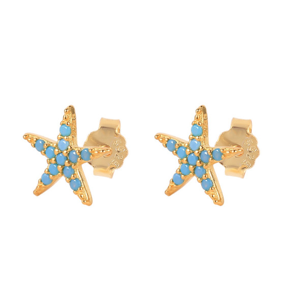 Gold-Plated Starfish Stud Earrings with Turquoise
