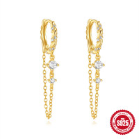 Gold-Plated Huggie Chain Dangle Earrings
