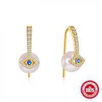 Two-Tone Evil Eye Drop Earrings with Pearls