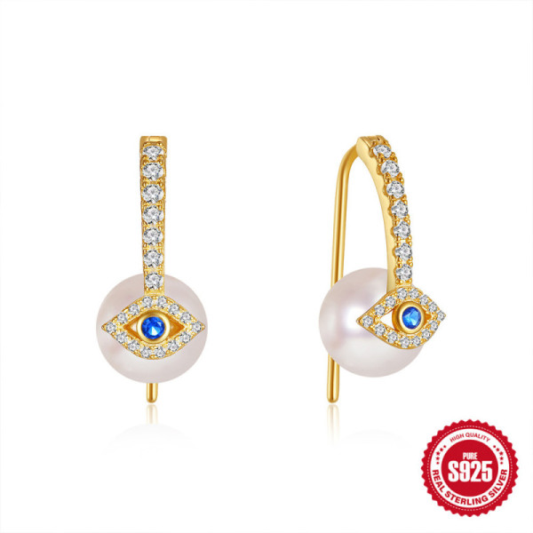 Two-Tone Evil Eye Drop Earrings with Pearls