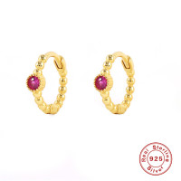 Gold Beaded Ruby Small Hoop Earrings
