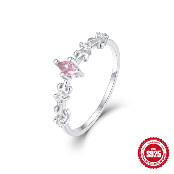 925 Silver Pink Cubic Zirconia Delicate Band Ring