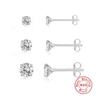 Sterling Silver Cubic Zirconia Stud Earrings Set