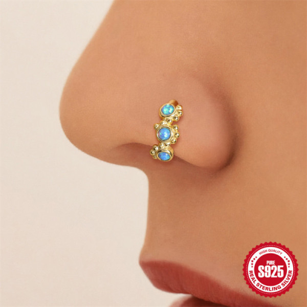 Gold-Plated Blue Opal Nose Ring