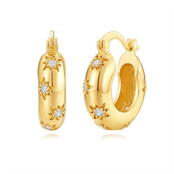 Gold Starburst Huggie Earrings with Cubic Zirconia