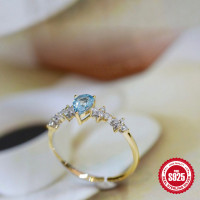 925 Silver Gold-Plated Blue Topaz Ring