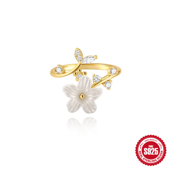 Gold-Finished Floral Motif Ring with Cubic Zirconia