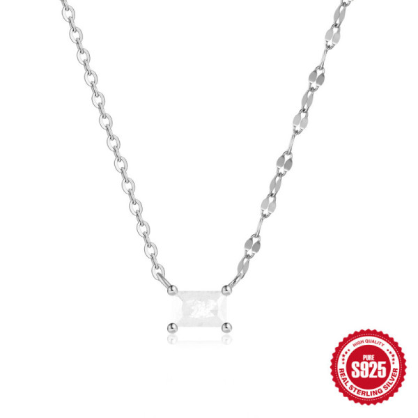 925 Silver Rectangular Link Pendant Necklace