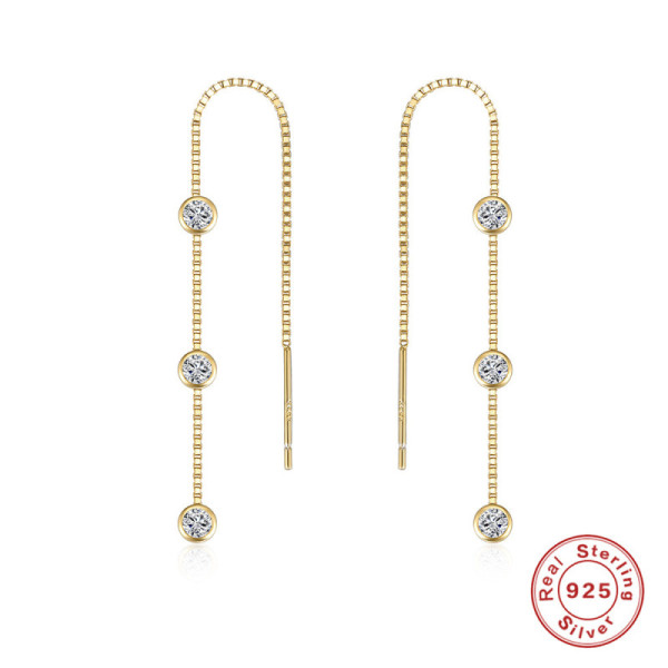 925 Silver Gold Threader Earrings with Cubic Zirconia