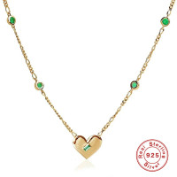 925 Silver Heart Pendant Necklace with Emeralds
