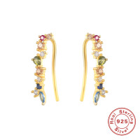 925 Silver Multicolor Stone Ear Climber Earrings