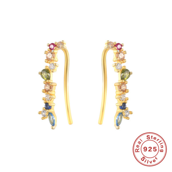 925 Silver Multicolor Stone Ear Climber Earrings