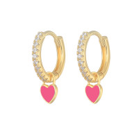 Gold-Plated Pavé Heart Charm Hoop Earrings