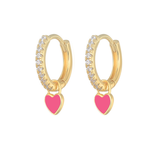Gold-Plated Pavé Heart Charm Hoop Earrings