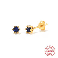 925 Silver Gold-Plated Sapphire Stud Earrings