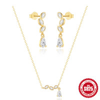 Gold-Plated Cubic Zirconia Drop Earrings Set