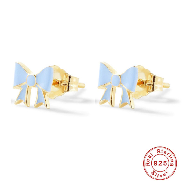 925 Silver Bow Enamel Stud Earrings