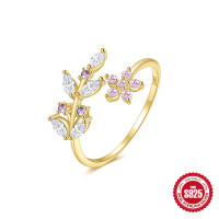 Gold-Plated Floral Cubic Zirconia Ring
