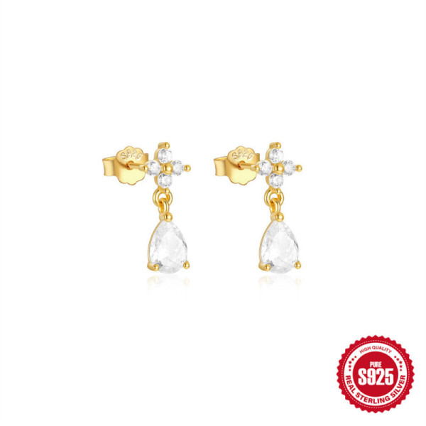 Gold-Plated Teardrop Crystal Drop Earrings