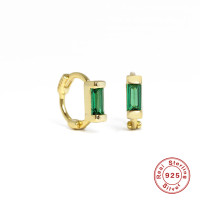 925 Silver Gold-Plated Emerald Huggie Earrings
