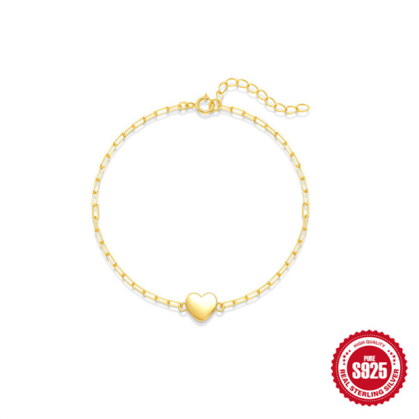Gold-Finish Heart Charm Chain Bracelet