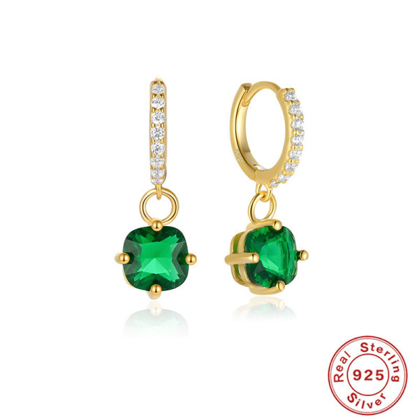 Gold-Finish Green Stone Huggie Earrings