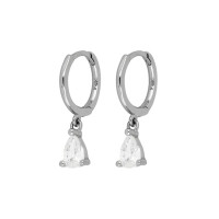 925 Silver Huggie Earrings with Cubic Zirconia Drop
