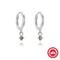 925 Silver Green Gemstone Huggie Earrings