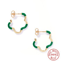 Green Enamel Geometric Hoop Earrings