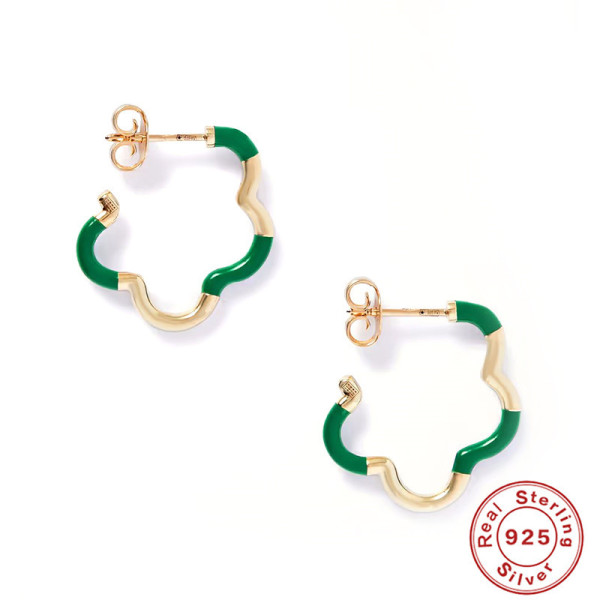 Green Enamel Geometric Hoop Earrings