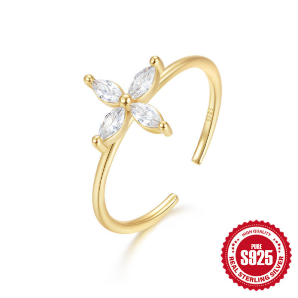 Gold-Finish Floral Cubic Zirconia Open Band Ring