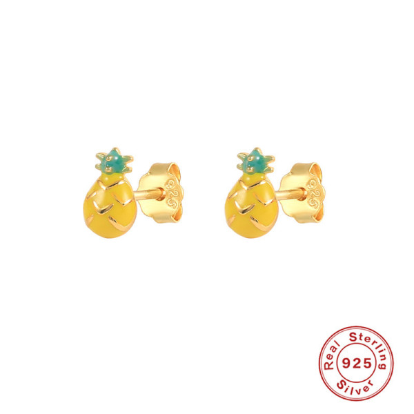 925 Silver Enamel Pineapple Stud Earrings