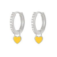 925 Silver Pavé Heart Huggie Hoop Earrings