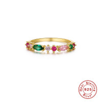 925 Silver Multi-Stone Gold Band Ring