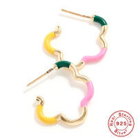925 Silver Multicolor Enamel Geometric Hoop Earrings