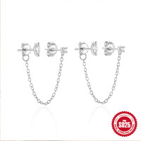 925 Silver Chain Stud Earrings with Cubic Zirconia