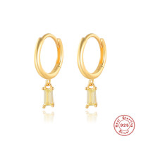 Gold-Plated CZ Dangle Hoop Earrings