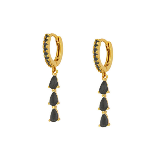 Gold-Plated Drop Earrings with Black Stones