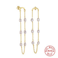 925 Silver Gold-Tone Freshwater Pearl Dangle Earrings