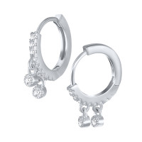 925 Silver Pavé Huggie Earrings with Dangles