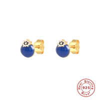 Gold-Plated Blue Enamel Stud Earrings