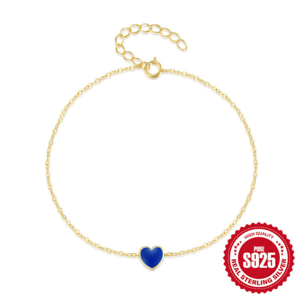 Gold Chain Bracelet with Blue Enamel Heart