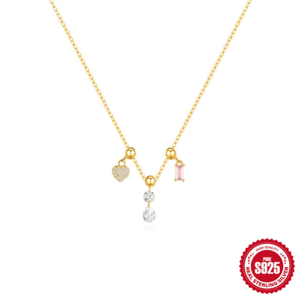 Gold-Plated Heart Charm Necklace with CZ