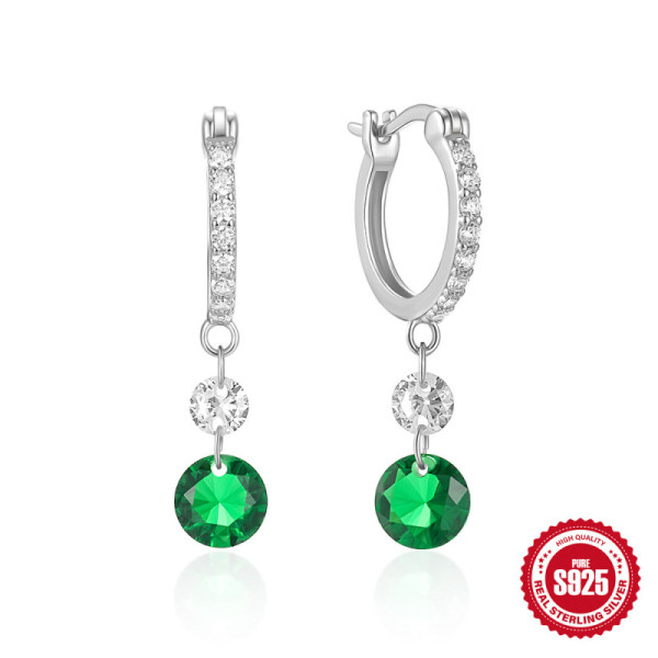 925 Silver Green Stone Hoop Earrings