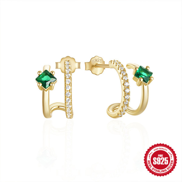 Gold-Plated Green Stone Ear Cuffs