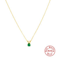 Gold-Plated Silver Green Stone Pendant Necklace